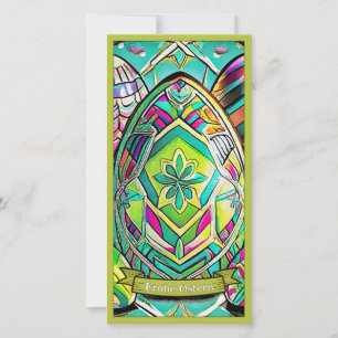 Carte Ostermotiv farbiger Cartoon mit Ostéréier 13553