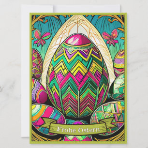 Carte Ostermotiv farbiger Cartoon mit Ostéréier 50085
