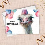 Carte Ostrich Funny Ballons colorés Casquette Joyeux ann<br><div class="desc">Apportez les rires avec une carte d'anniversaire d'autruche aussi unique que l'oiseau lui-même ! Ce design hilarant présente un oiseau-autruche au cou long arborant un casquette festif ridiculement coloré. C'est la façon parfaite d'envoyer un voeu d'anniversaire.</div>