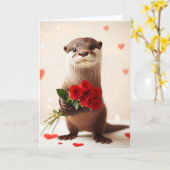 Carte Otter adorable aux roses rouges (Fleur jaune)