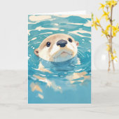 Carte Otter curieux dans les eaux étincelantes (Fleur jaune)