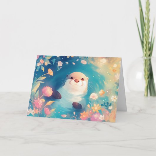 Carte Otter Frolic dans un étang de fleurs (Devant)