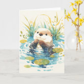 Carte Otter gai parmi les Lily Pads (Fleur jaune)