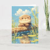 Carte Otter joueuse dans une prairie ensoleillée (Devant)