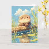 Carte Otter joueuse dans une prairie ensoleillée (Fleur jaune)