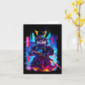 Carte Otter Katana Cyberpunk Neon Samurai Japanese Art  (Fleur jaune)