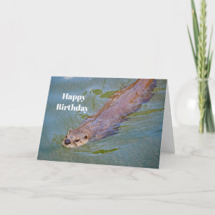 Carte Otter Natation Faune Photo Anniversaire