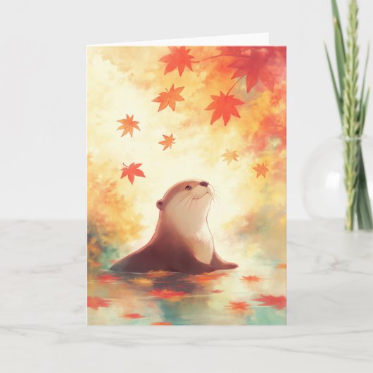 Carte Otter regarde sous les Feuilles en chute (Devant)