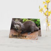 Carte Otterly Adorable Petit Otter gris, Joyeux Annivers (Fleur jaune)