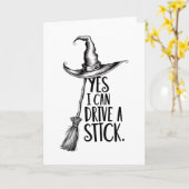 Carte "Oui Je Peux Conduire Une Bâche" Sorcière Pun (Fleur jaune)