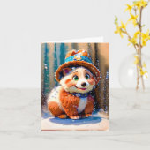 Carte Ours à la luffée en hiver Casquette Noël Design PR (Fleur jaune)