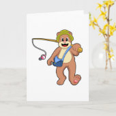 Carte Ours à la pêche avec une canne à pêche (Fleur jaune)