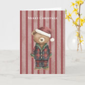 Carte Ours à rayures rouges de Noël (Fleur jaune)