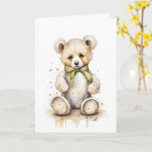 Carte Ours adorable ruban vert clair lime Vierge (Fleur jaune)