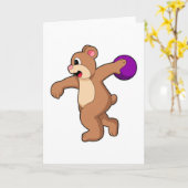 Carte Ours au bowling avec boule de bowling (Fleur jaune)