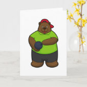 Carte Ours au bowling avec boule de bowling (Fleur jaune)