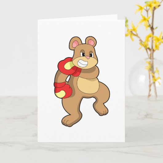 Carte Ours au combat de boxe avec des gants de boxe (Fleur jaune)