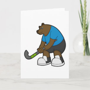 Carte Ours au hockey avec bâton de hockey