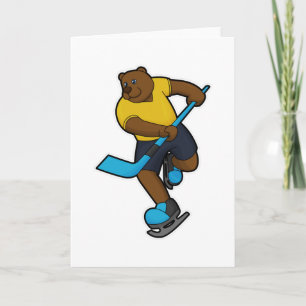 Carte Ours au hockey sur glace avec Bâton de hockey sur