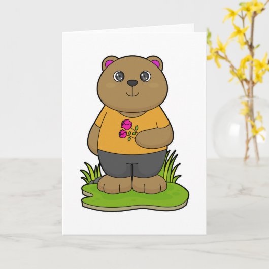 Carte Ours aux fleurs (Fleur jaune)