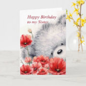 Carte Ours aux fleurs rouges, Bonne Soeur d'anniversaire (Fleur jaune)