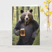 Carte Ours Avec Bière En Bois (Fleur jaune)