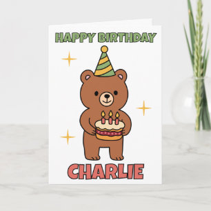 Carte Ours avec gâteau d'anniversaire Fête d'anniversair
