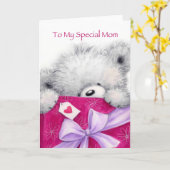 Carte Ours avec grand présent, pour l'anniversaire de Mo (Fleur jaune)