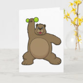 Carte Ours avec haltère à la forme physique de yoga (Fleur jaune)