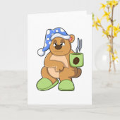 Carte Ours avec tasse de café et dormeur (Fleur jaune)