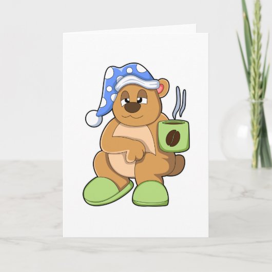 Carte Ours avec tasse de café et gros dormeur (Devant)