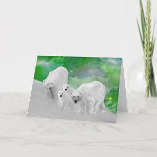 Carte Ours blancs, petits animaux et lumières du nord