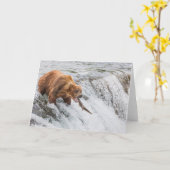 Carte Ours brun attrape un saumon rouge (Fleur jaune)