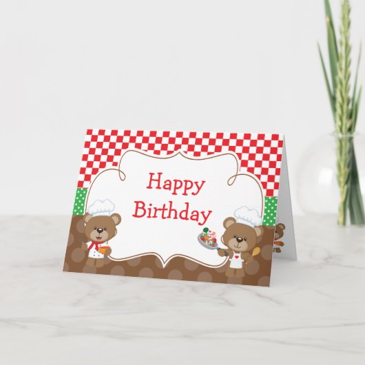 Carte Ours chef cuisinier fête (Devant)