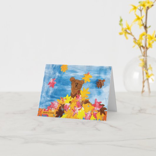 Carte Ours Choco Automne - Art pour enfants pour le choi (Fleur jaune)