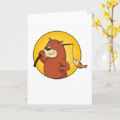 Carte Ours comme pêcheur à la ligne avec poisson (Fleur jaune)