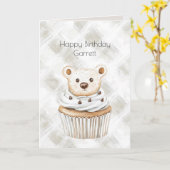 Carte Ours Cupcake Crème Anniversaire (Fleur jaune)