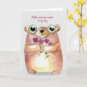 Carte ours d'amitié fleuri (Fleur jaune)