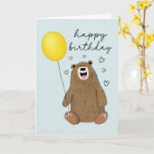 Carte Ours d'anniversaire avec ballon (Fleur jaune)