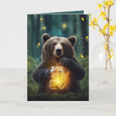 Carte Ours D'Anniversaire Avec Lucioles En Jar (Fleur jaune)