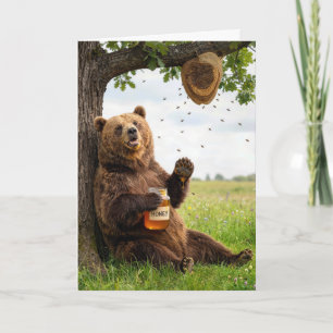 Carte Ours d'anniversaire avec un pot de miel