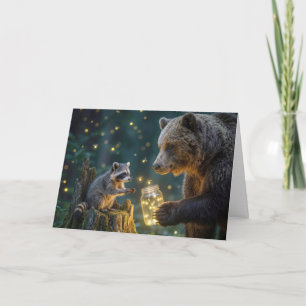 Carte Ours d'anniversaire avec un raton laveur et des lu