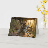 Carte Ours d'anniversaire chevauchant un carrousel (Fleur jaune)