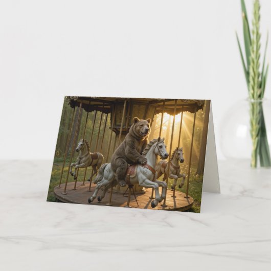 Carte Ours d'anniversaire chevauchant un carrousel (Devant)