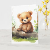 Carte Ours D'Anniversaire Cub Sur Le Journal (Fleur jaune)