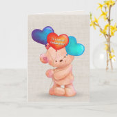 Carte Ours d'anniversaire et ballons pour filleule (Fleur jaune)