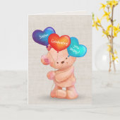 Carte Ours d'anniversaire et ballons pour soeur (Fleur jaune)