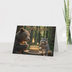 Carte Ours d'anniversaire faisant rôtir des guimauves su