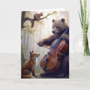 Carte Ours d'anniversaire Jouer le violoncelle dans une 