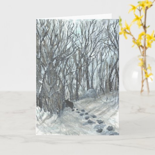 Carte Ours dans une forêt de neige (Fleur jaune)